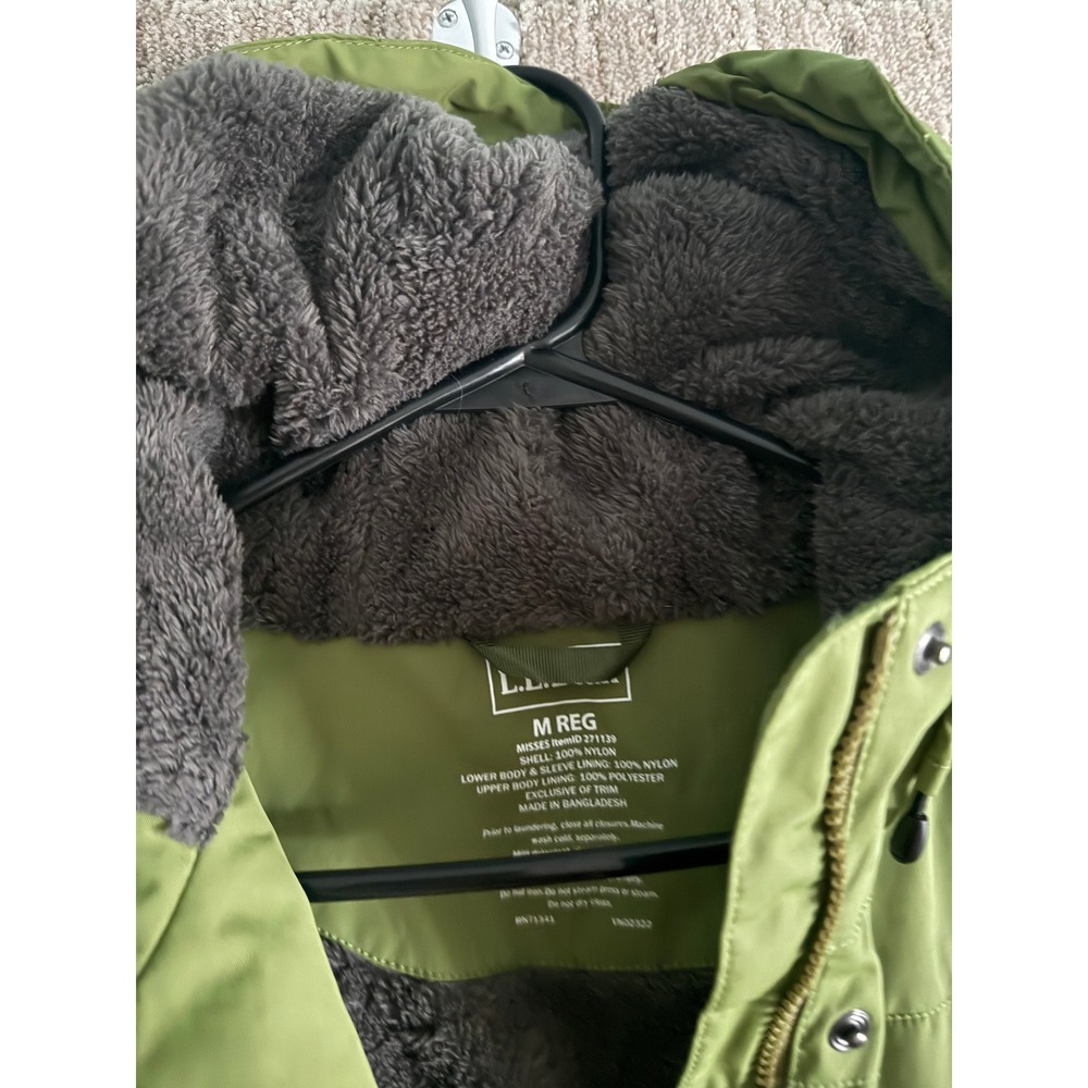 LL Bean Winter Warmer Coat Green Fleece Lined Hooded Parka M Reg 271139 - Picture 11 of 12